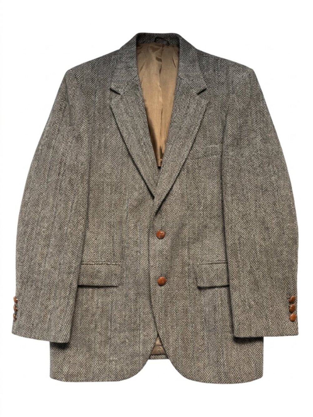 Vintage Eagle Clothes Harris Tweed Herringbone Sport Coat 40R Leather Buttons